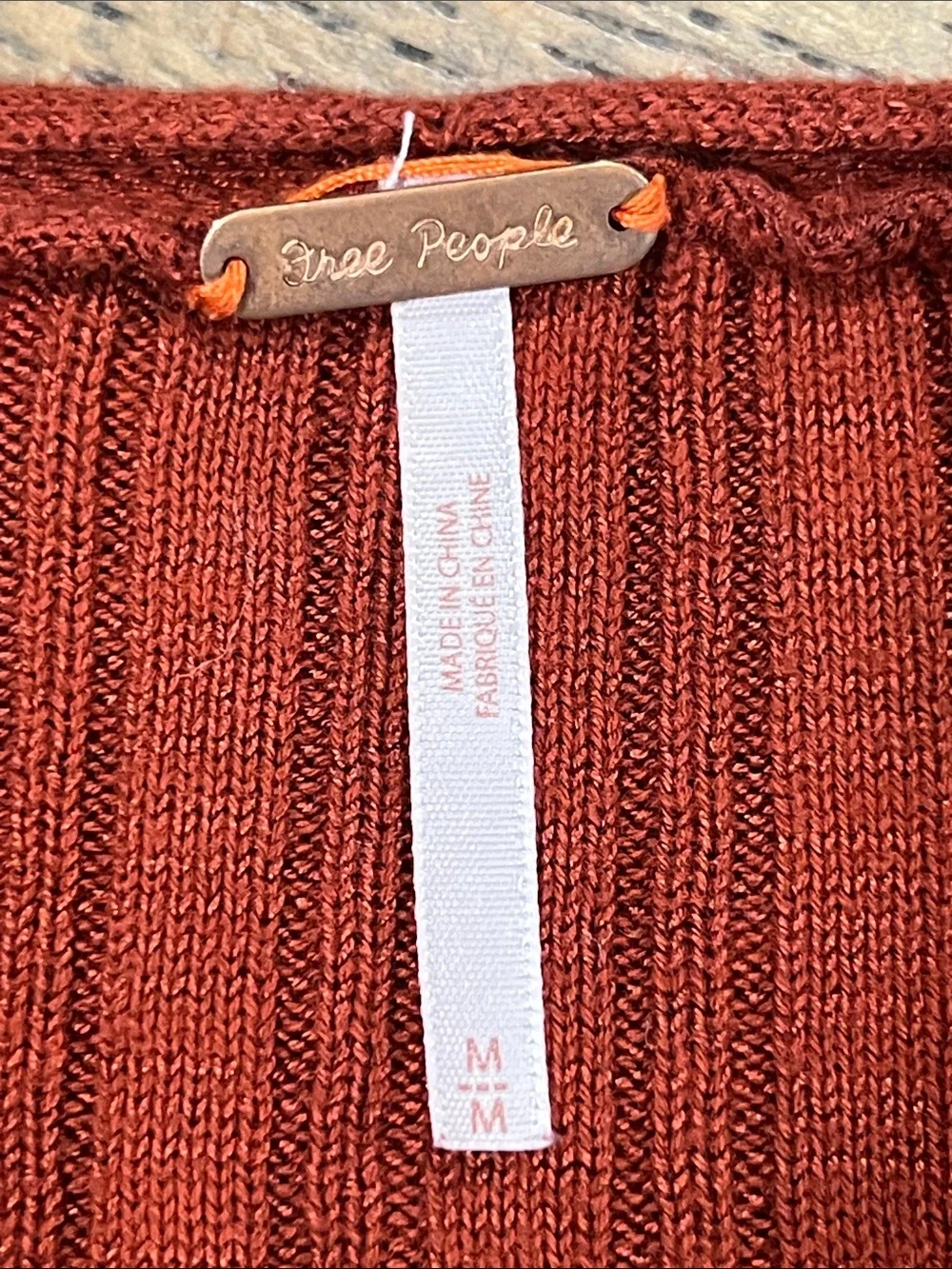 Free People Ribbed Duster Cardigan Sweater M Orange Brown Longline Boho Lounge